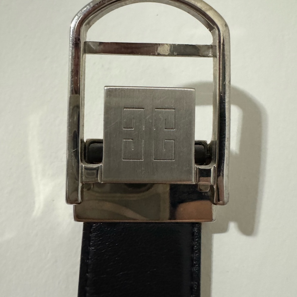 Givenchy Black Genuine Leather and Silver Buckle Belt